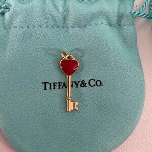 Tiffany & Co 18k Yellow Gold Mini Enamel Heart Key Pendant